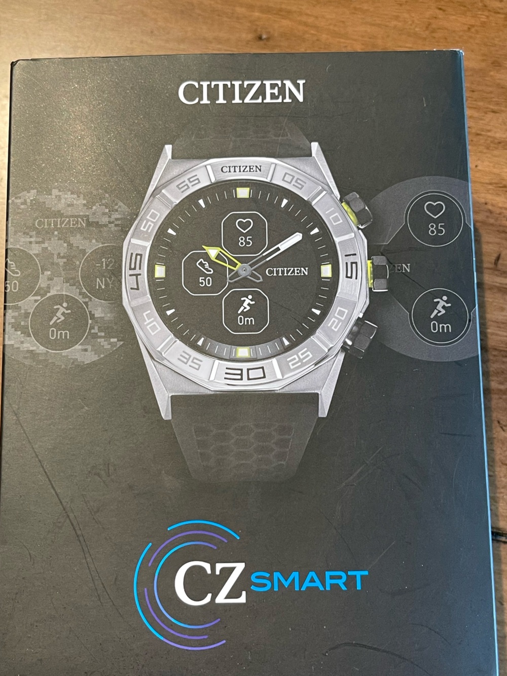 Citizen Smartwatch in Silver with Black Dial and Yellow Accents